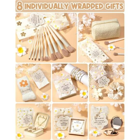 Teen Girl Gift Set Makeup Brushes Bag Jewelry Mirror Hair Clips Socks Box - Picture 4 of 8